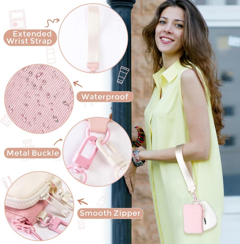 JEEBURYEE Dual Pouch Wristlet Keychain Wallets for Women with 2 Detachable Zipper Coin Purse - Small and Portable Mini Card Wallet for Women Men Pink+Ivory - Image 4
